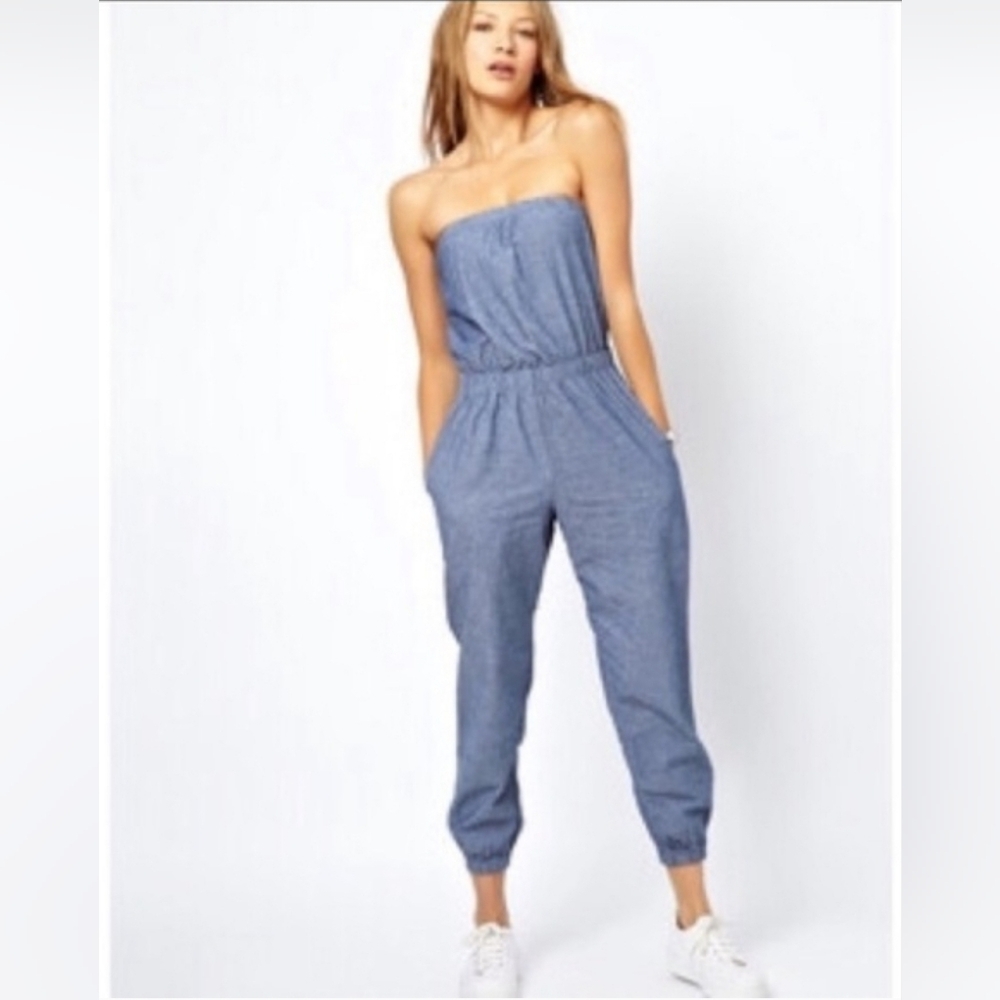 American Apparel Blue Strapless Jumpsuit